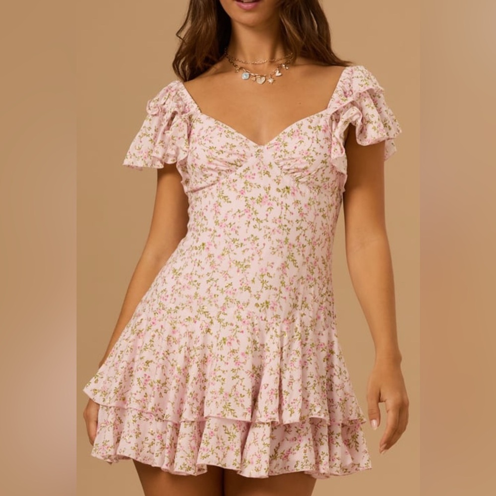 Altar’d State Floral Pink Ruffle Sleeve Dress